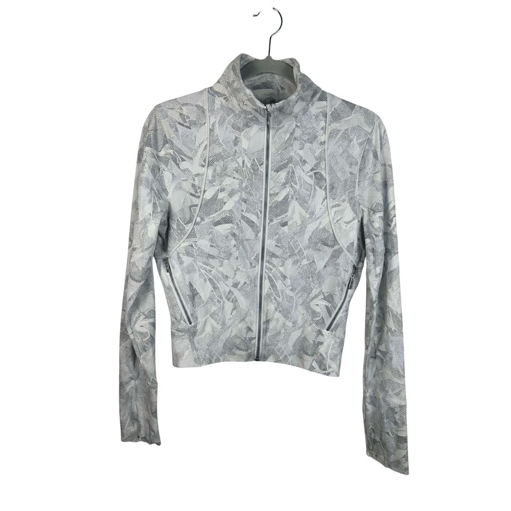 Lululemon Full Freedom Jacket Women Size 8 White Jasmine Multi EUC Cropped‎ Zip